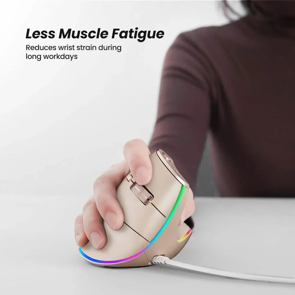 Nulea M504 Wired Vertical Ergonomic Mouse Pink 4 DPI 11 RGB PC Mac